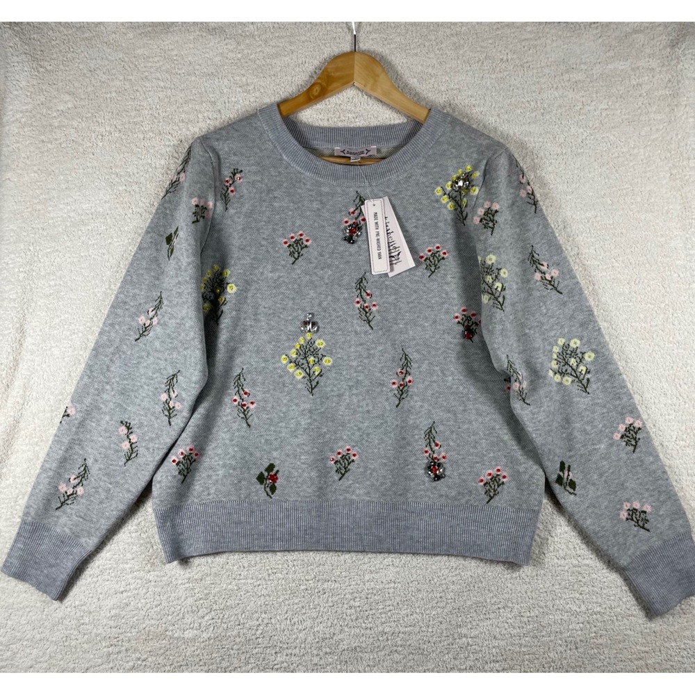 nwt nanette lepore floral jeweled sweater L new preppy coquette cottagecore twee